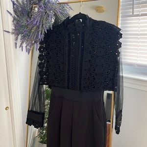 Black lace and mesh sleeve jumpsuit